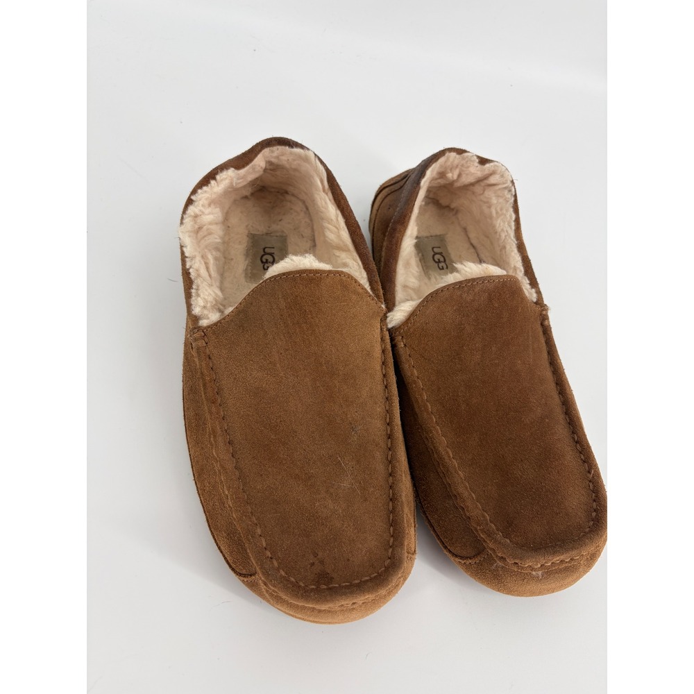 UGG Ascot Mens Chestnut Brown Suede Wool Lined Moccasin Slippers Size 10